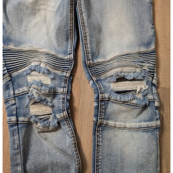 EDISON Biker Moto Jeans Size 32 Ribbed Skinny Distressed Streetwear Men's - Picture 10 of 12